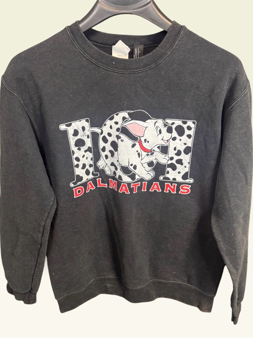 Disney Black Crewneck Sweatshirt with 101 Dalmatians Graphic and Red Lettering